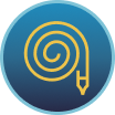 A yellow spiral line ending in a pencil tip icon, centered on a blue circular background with a light blue border—perfect for showcasing Impact Plumbing and their expert plumbing services in Las Vegas NV.