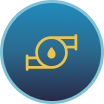A blue circular icon with a yellow outline of a pipe and droplet symbolizes fluid or oil flow—perfect for representing Impact Plumbing and professional plumbing services in Las Vegas, NV.